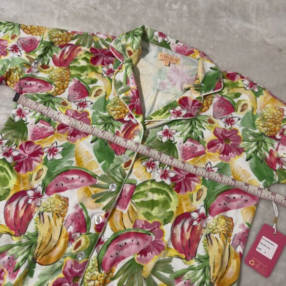 P.J. Salvage 3-Piece Tropical Fruit Print Pajama Set Tank Button-Up Top Pants S - Picture 9 of 16